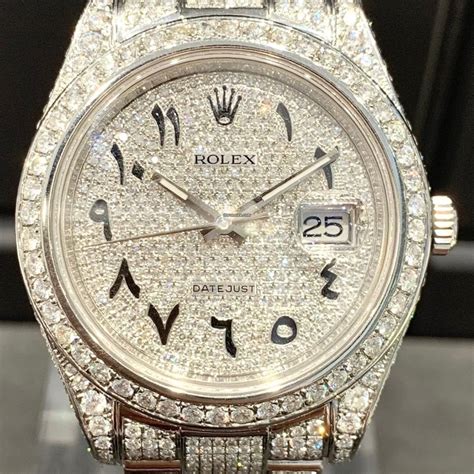 iced fake diamond rolex|iced out rolex arabic dial.